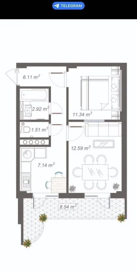 Квартира, 2 комн., 42 м², 13/16 эт., Мирзо-Улугбекский, метро Буюк Ипак Йули — фото 1